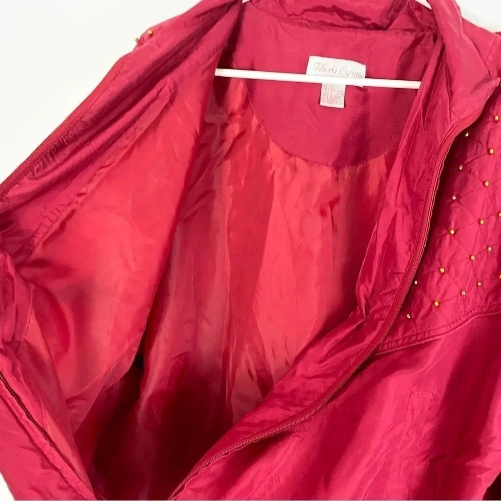 Vintage 80s 90s Silk Windbreaker Sweat Suit Jacket Pants Large Red Quilted - Picture 6 of 16